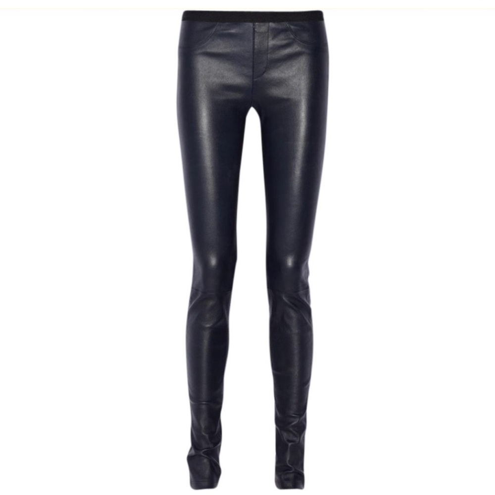Helmut Lang Stretch Plonge Dark Blue Leather Legging 0 XS